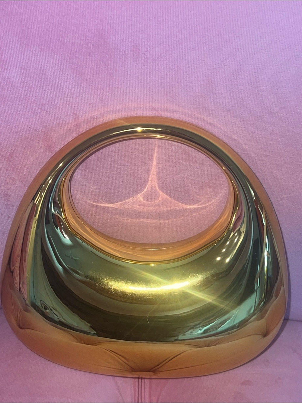 Metallic Gold Sculpted Clutch with Circular Handle